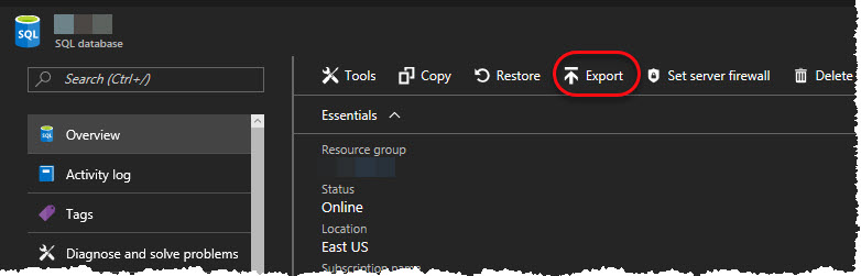 SQL Server Database Export/Import operation in MS Azure